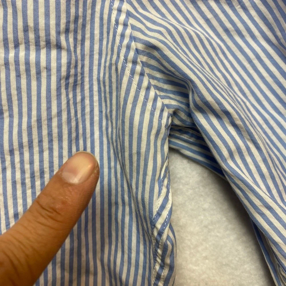 GUCCI Uniform Shirt Mens 16 Blue Long Sleeve White Collar Button Down Stripe